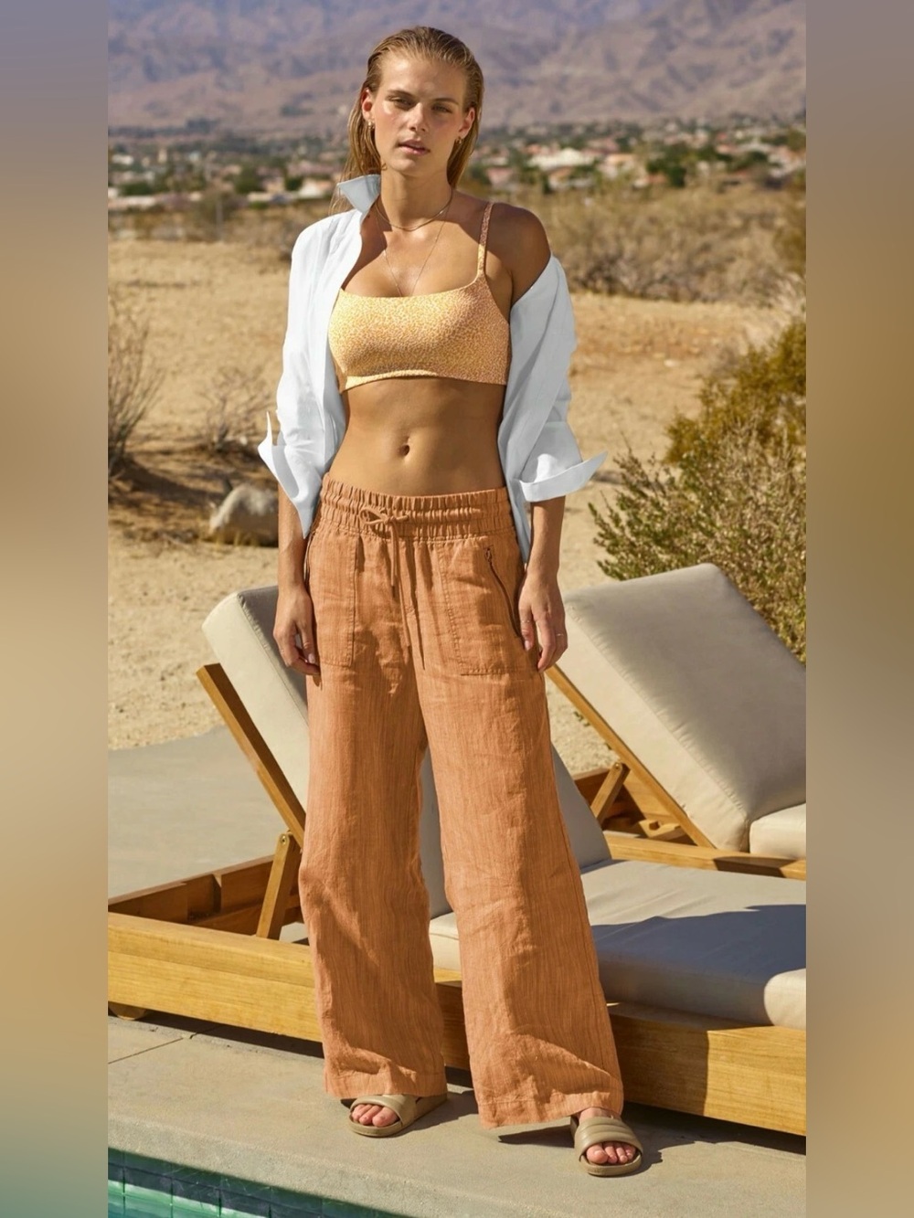 Athleta Cabo Linen Textured Wide Leg Pants , size 0/XS